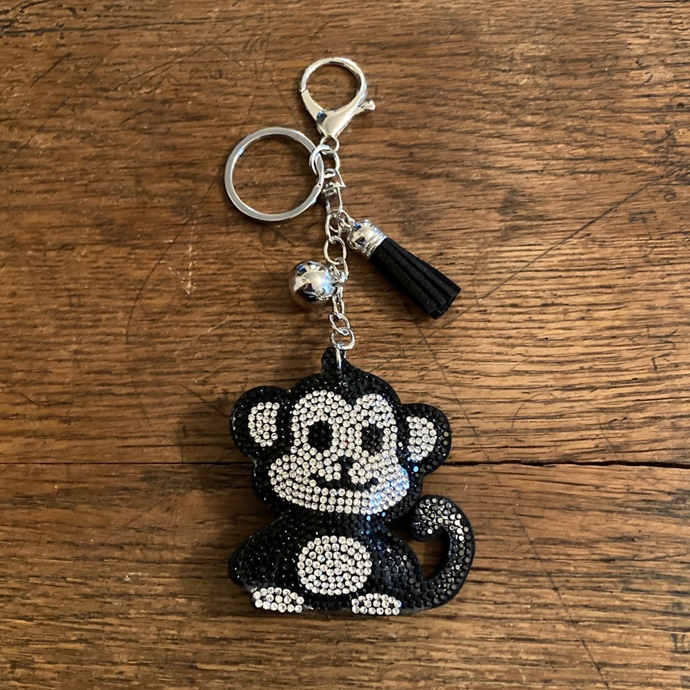 Monkey 🐒 Purse Charm/Keychain Rhinestone Silver Tone NWOT